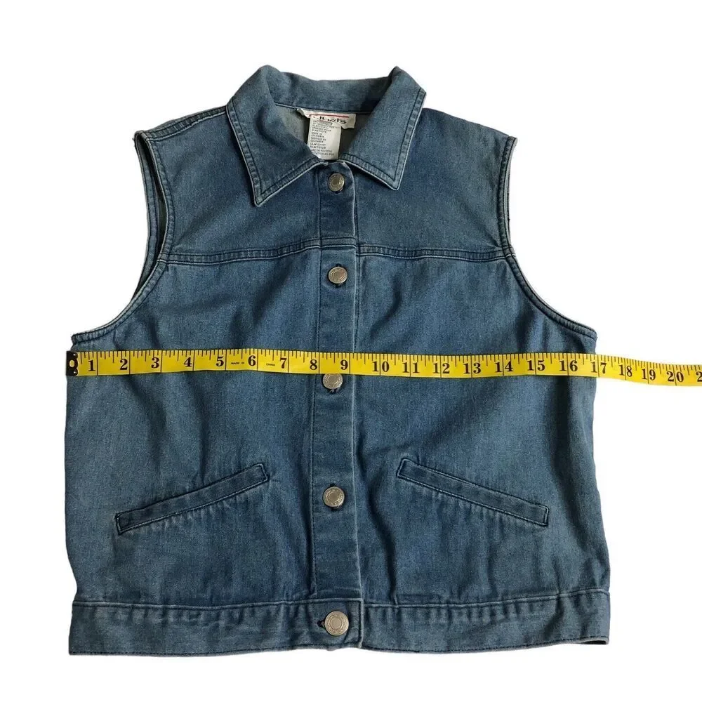 Vintage Talbots Vest Womens Small Blue Denim Button Front Cotton Spandex Pockets - Picture 15 of 15